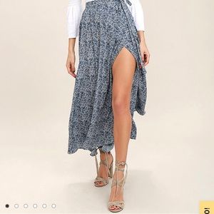 Tempest Navy Blue Print Wrap Maxi Skirt